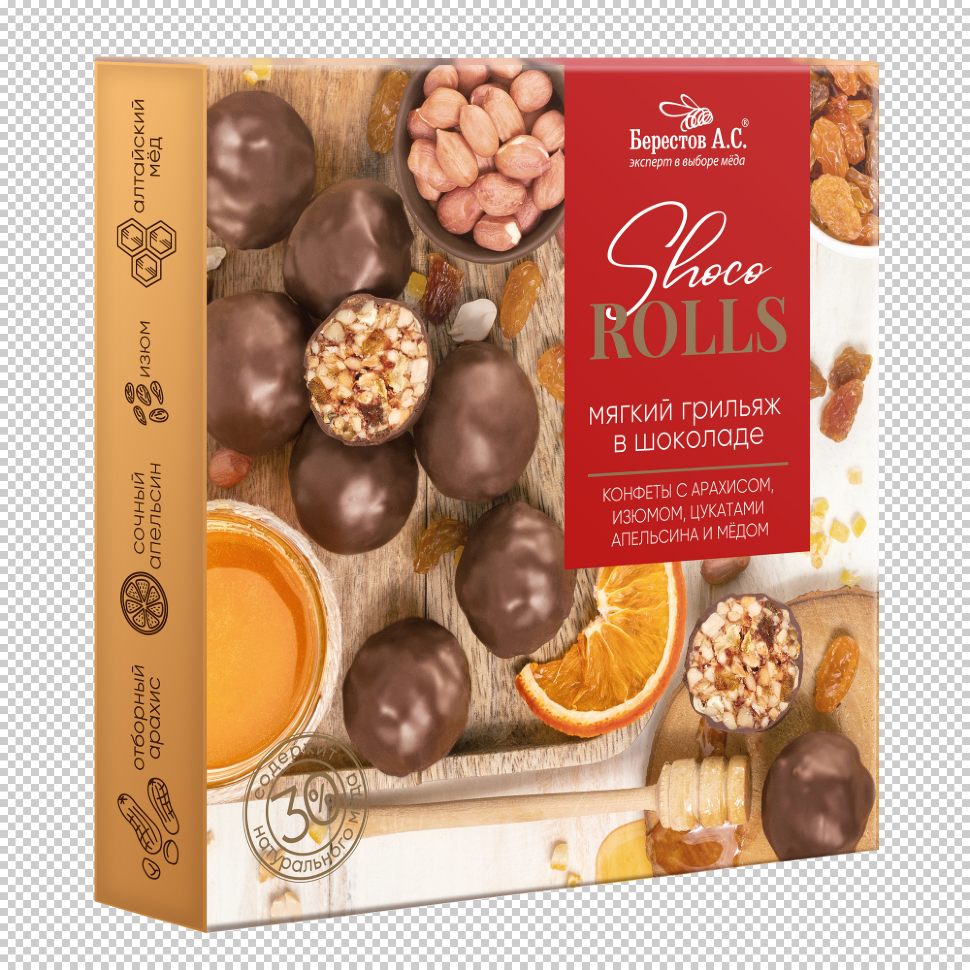  Берестов Shoco Rolls конфеты с арахисом, изюмом, цукатами апельсина и медом,  135г в Тимашёвске
