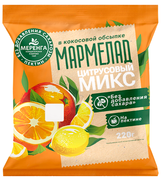 №1 Меренга Мармелад без сахара в кокосовой обсыпке Цитрусовый микс, 220г    в Тимашёвске
